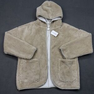 NWT Lucky Brand Tan Faux Fur Hooded HI-PILE Cardiagn Women's Size Small $169